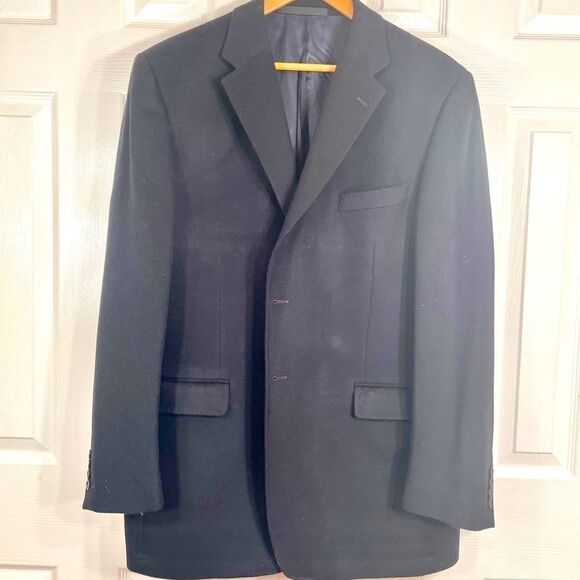 100% BLACK WOOL 2 BUTTON BLAZER by M&S Size 44L - Picture 1 of 6